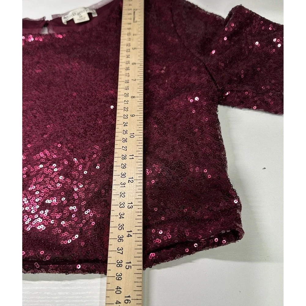 Knitworks Sequined Crop Top Girls Size 16 Burgundy Lining Back Button Closure
